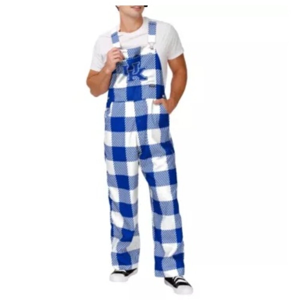 NWT FOCO Men's Kentucky Wildcats Blue/White Plaid Logo Overalls Size XL AA388